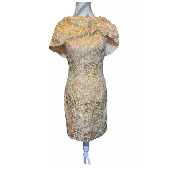 Vtg 50s 60s GOLD PINK BROCADE DRESS Never Worn Tags Attached! Metallic TAPESTRY - Picture 1 of 12